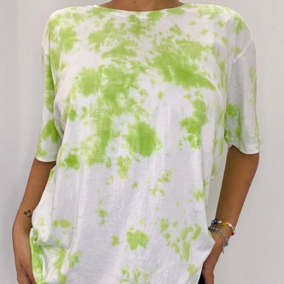 Body Concept Tops - Green Dots Tie & Dye Cotton T-Shirt